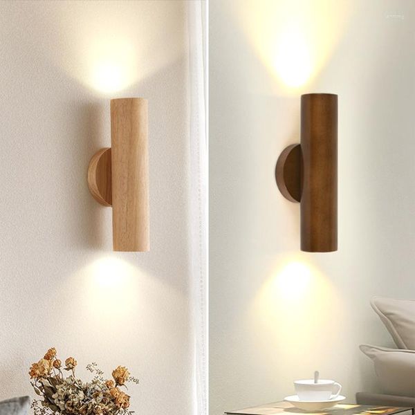 Lâmpada de parede estilo nórdico madeira sólida para sala de jantar quarto foyer chinês para cima cabeças duplas fundo corredor luz led