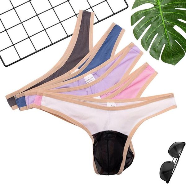 Unterhosen Herren Convex Pouch Mesh Eis Seide Patchwork Höschen G-String Slips Bikini Tangas Jugend Homosexuell Unterwäsche Männliche Dessous