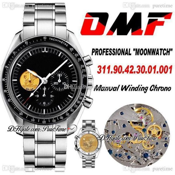 OMF Moonwatch Apollo XI 40th Anniversar Мужские часы с хронографом с ручным заводом и черным циферблатом, браслет из нержавеющей стали, издание Pur217c