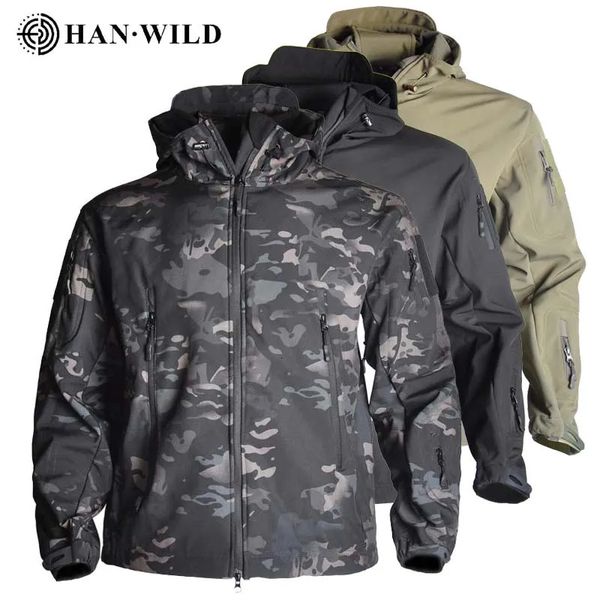 Herren Jacken HAN WILD Jagd Weiche Militärische Taktische Jacke Mann Kampf Wasserdichte Fleece Männer Kleidung Multicam Mantel Windjacken 5XL 230927