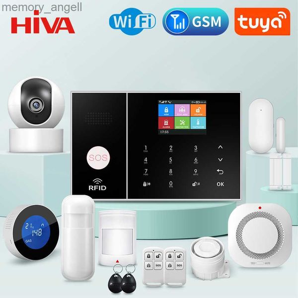 Sistemas de alarme HIVA Sistema de alarme de segurança para casa GSM Wifi Tuya Smart Life App Control Kit de alarme contra roubo com sensor de porta funciona com Alexa YQ230927