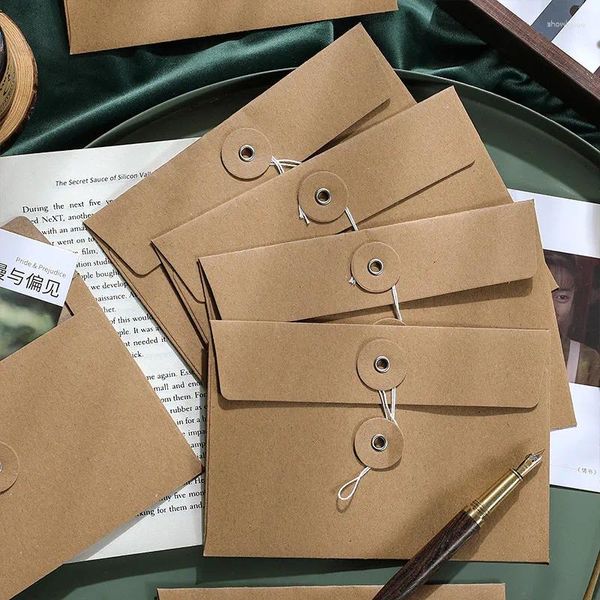 Envoltório de presente 5 pcs vintage marrom envelopes de papel kraft com botão string fecho fecho para cartões carta diário armazenamento