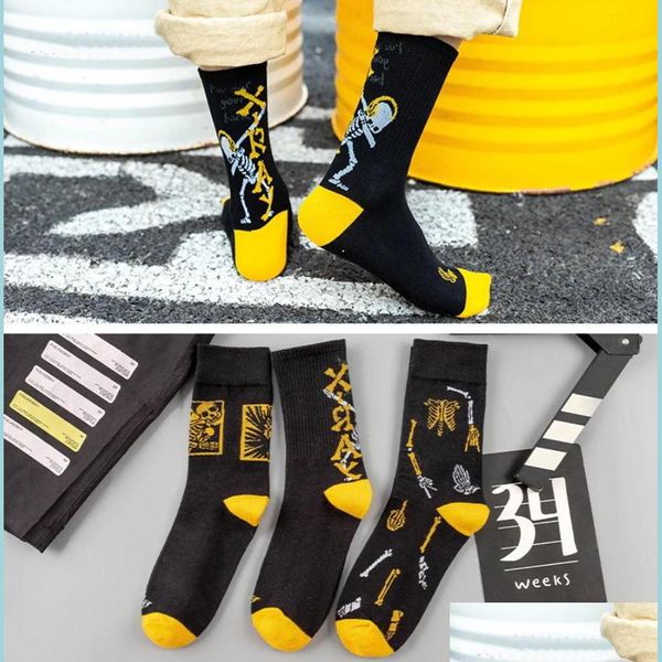 Schuhteile Zubehör Socken Baumwolle Harajuku Skateboard Socken Mode Skelett Schwarz Griechische Mythologie Monster Hiphop Sport Star Dhu3G