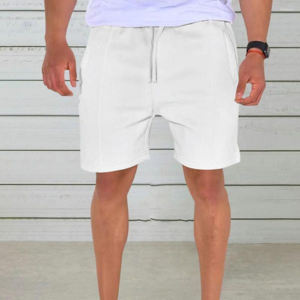 Shorts Masculinos Homens Verão Cor Sólida Respirável Cintura Elástica Solta Fit Corte Reto Com Cordão Macio