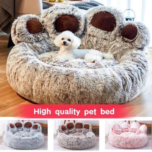 Canis Pens Cama de Cão Tapete de Gato Redondo Grande Casa de Estimação Longa Pelúcia Profunda Dormir Quente Urso Pata Forma Super Macia Almofada Camas Calmas Alta Qualidade 230926