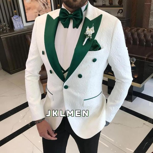 Herrenanzüge, zweireihig, für Hochzeit, 3-teilig, Slim-Fit, Bräutigam, Abschlussball, Smoking mit spitzem Revers, maßgeschneiderter Blazer, Weste mit Hosen