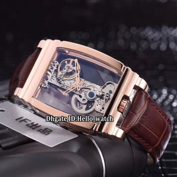 Neue Diasteria Golden Bridge 113 550 70 Transparentes Skelett-Zifferblatt Mechanische Handaufzug-Automatik-Herrenuhr Roségoldgehäuse Leath220p