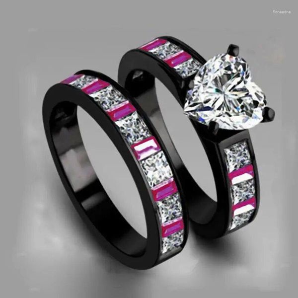 Anéis de casamento amor zircão clássico cor casal anel para homens e mulheres moda simples dedo masculino feminino festa de noivado jóias