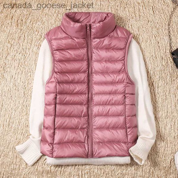 Piumino da donna 2023 Nuove donne senza maniche da donna Slim ultra leggero Piumino da ragazza Gilet leggero portatile Gilet caldo antiventoL230927