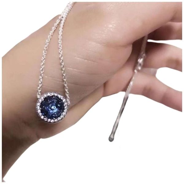 Ketting Pandorara Designer Luxe Mode DamesPando's Nieuwe Ketting 925 Sterling Zilver Blauw Cat Eye Oceaan Hart Hanger DIY Kraag Ketting Voor Vriendin