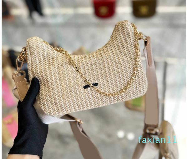 Toptan kadın tasarımcı hobo çanta yaz omuz crossbody cüzdan lüks dokuma saman çanta