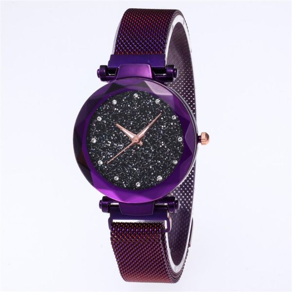 Diamante estrelado céu dial relógio bonito roxo quartzo feminino relógio senhoras relógios moda mulher casual relógios de pulso242e