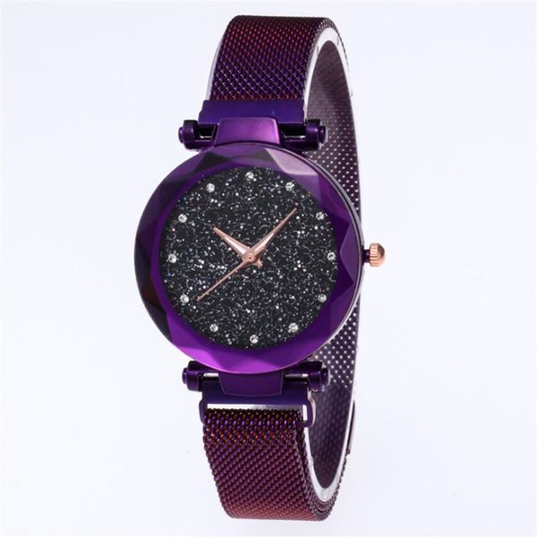 Orologio con quadrante con cielo stellato con diamanti Bellissimo orologio da donna al quarzo viola Orologi da donna Orologi da polso casual da donna alla moda242e