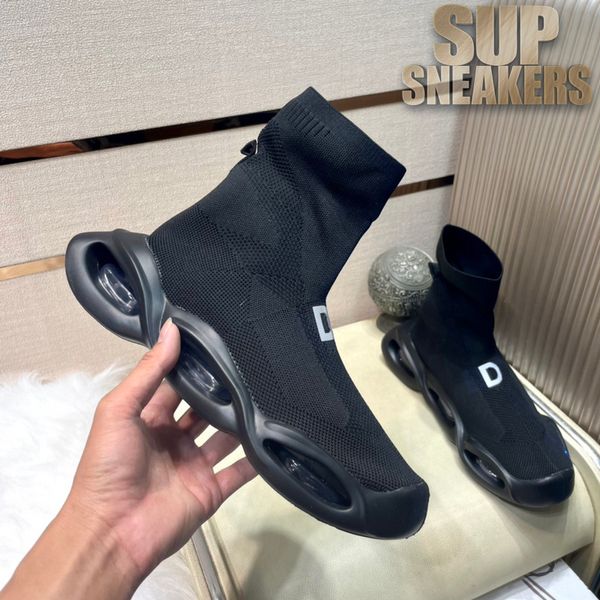 Designer meias sapatos clássicos homens mulheres respirável tênis casuais estiramento malha técnica 3d massagem treinadores moda branco plataforma preta sapato de fundo de borracha