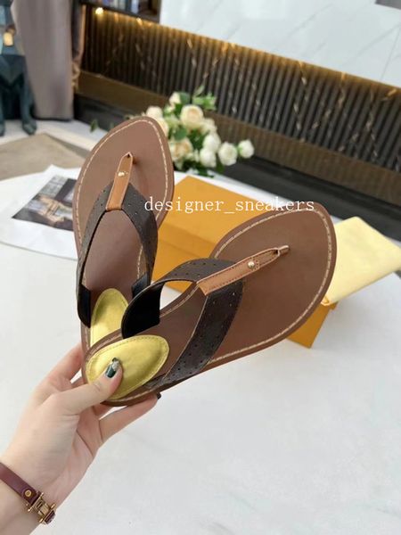 2023 Desinger Hausschuhe Slide Thong Sandale Braune Lederbuchstaben Sandalen Damen Slipper Slides Große Größe 35-41 mit Box