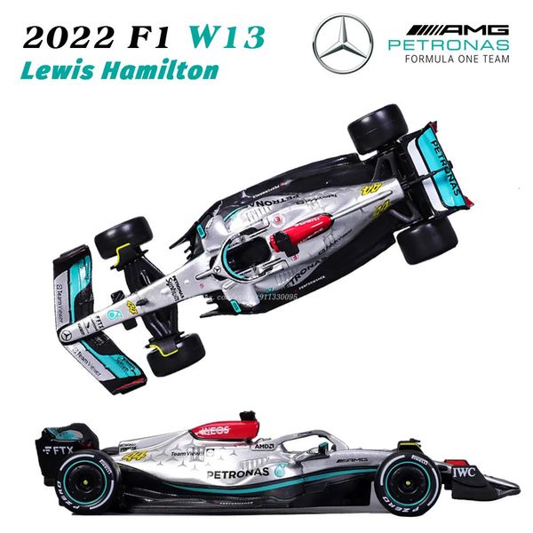 Modellino auto Bburago 1 43 AMG Team W13 #44 Hamilton #63 Russell Lega di lusso Veicolo Diecast Modello di auto Giocattolo 230927