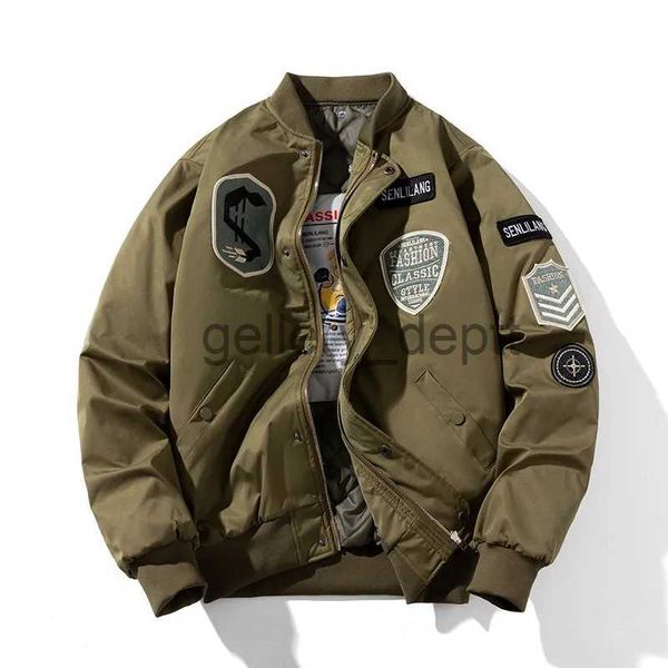 Мужские куртки зимние бомбардировки Мужские военные ретро -значки пилотная куртка Американская винтажная мотоциклевая пальто Паркас с капюшоном мужской армия Хаки.