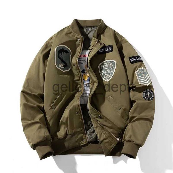 Jaquetas masculinas Inverno Bomber Jaqueta Homens Militar Retro Emblema Piloto Jaqueta Americana Vintage Motocicleta Casaco Parkas Com Capuz Masculino Khaki Armygreen J230928