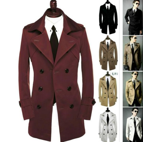 Trench da uomo Colletto rovesciato Cappotto sexy slim da uomo Cappotto doppio petto Manica lunga Abbigliamento da uomo Capispalla da lavoro Casaco Masculino