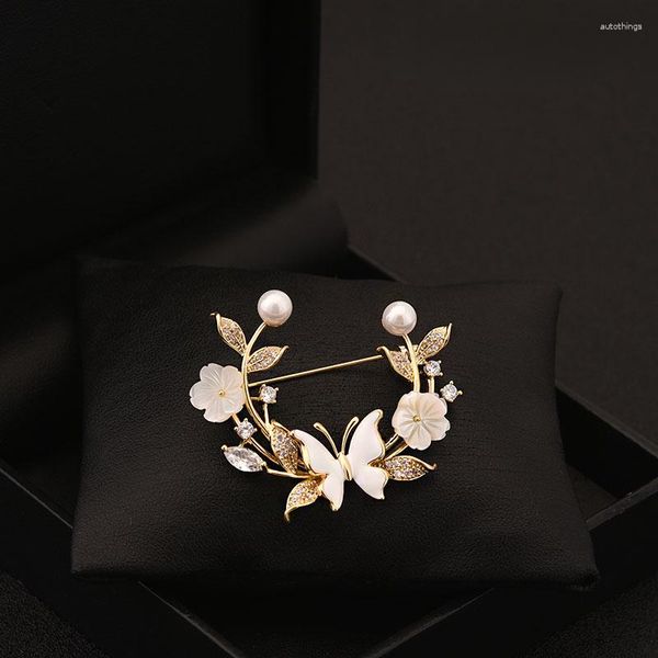 Broches de luxo high-end flor borboleta concha broche terno casaco elegante corsage feminino decote pino acessórios moda jóias presente 6012