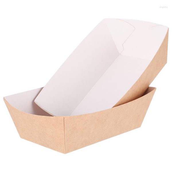 Retire recipientes bandeja barco cartão francês lanche batatas fritas caixas servindo almoço frito recipiente de refeição descartável embalagem biscoitos de papel