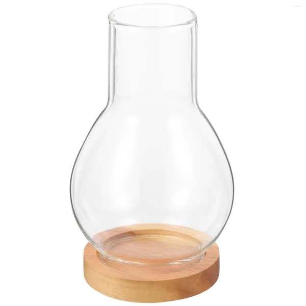 Kerzenhalter Behälter Glas Lampenschirm Vintage Blumenvase Hülse Holz Transparenter Halter