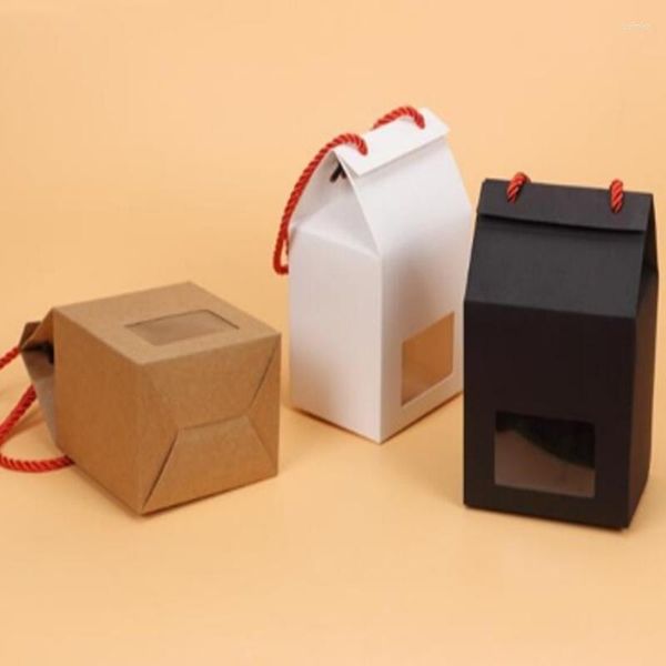 Confezione regalo Scatola per torta in carta Kraft da 10 pezzi con piccole scatole in corda Finestra trasparente Cartone per imballaggio di cupcake/biscotti