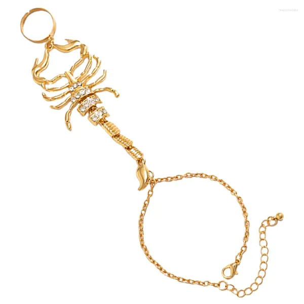 Charme pulseiras escorpião pulseira anel mulheres anéis de mão acorrentado liga dedo jóias senhorita