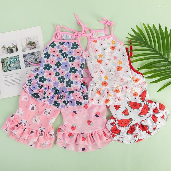 Trajes de gato Princesa Estilo Pet Sling Saia Cão Roupas Imprimir Vestido Doce Bonito Fresco Suprimentos