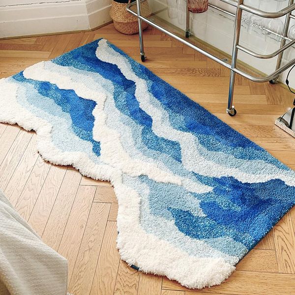 Teppiche, Tufting-Ozean-Wohnzimmerteppich, blaues Meer, Schlafzimmerteppich, weicher Flurbereich, Bodenpolstermatte, Fußmatte, ästhetisches Heimkunst-Dekor