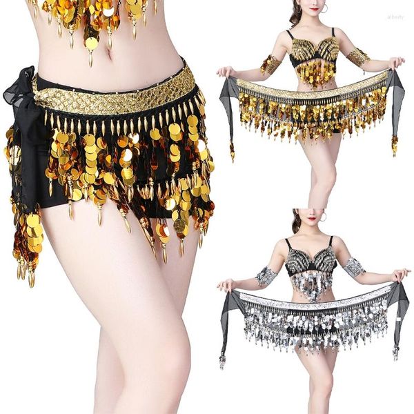 Abbigliamento da palco Donna Danza del ventre Sciarpa con paillettes Cintura con catena in vita scintillante Costume con nappa per donna Ballo