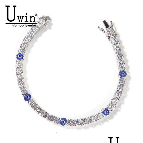 Charm Armbänder Uwin Tennis 4mm Türkisch Blaue Augen AAA CZ Iced Out Luxus Armreifen Großhandel Frauen Schmuck 230216 Drop Lieferung Dhyhc