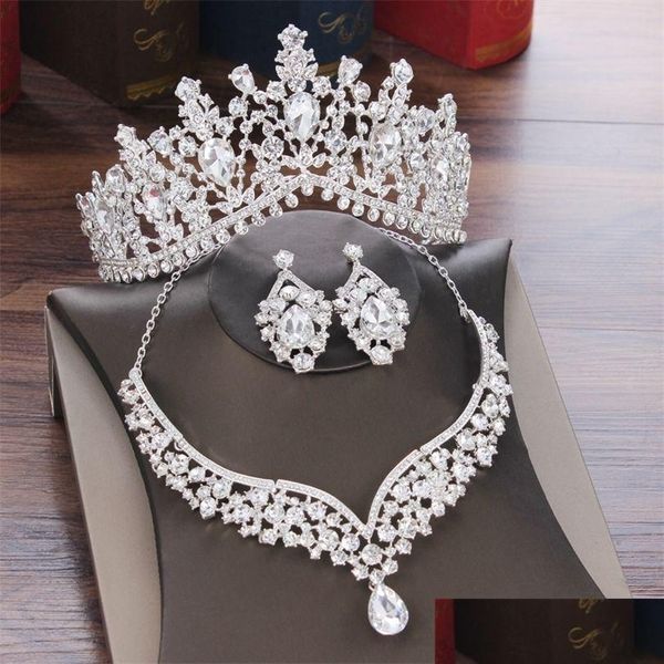 Conjuntos de jóias Kmvexo Barroco Crystal Water Drop Bridal Tiaras Crown Colar Brincos Noiva Dubai Set 221109 Entrega Dh7ot