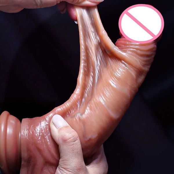 Giocattolo del sesso Massaggiatore Scorrevole Prepuzio Dildo Ventosa Strap on Dildo per donne e uomini Realistico pene in silicone Masturbatore femminile Giocattoli