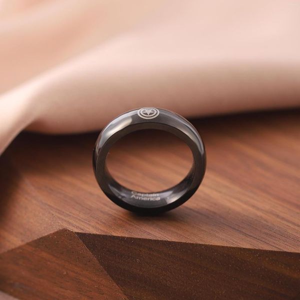Anéis de casamento moda 6mm preto glamour masculino anel tamanho 7-13 padrão de estrela