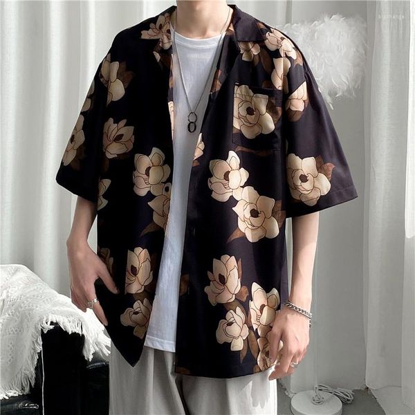 Camisas casuais masculinas 2023 estilo antigo floral de manga curta colarinho cubano camisa coreana para homens e mulheres vintage havaí tailândia importado china