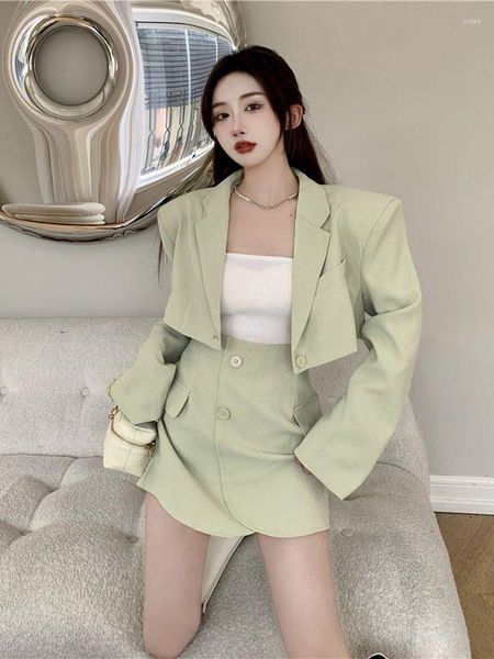 Vestido de duas peças insozkdg casual coreano moda conjunto mulher estilo escritório elegante saia ternos outono fino manga longa casaco mini