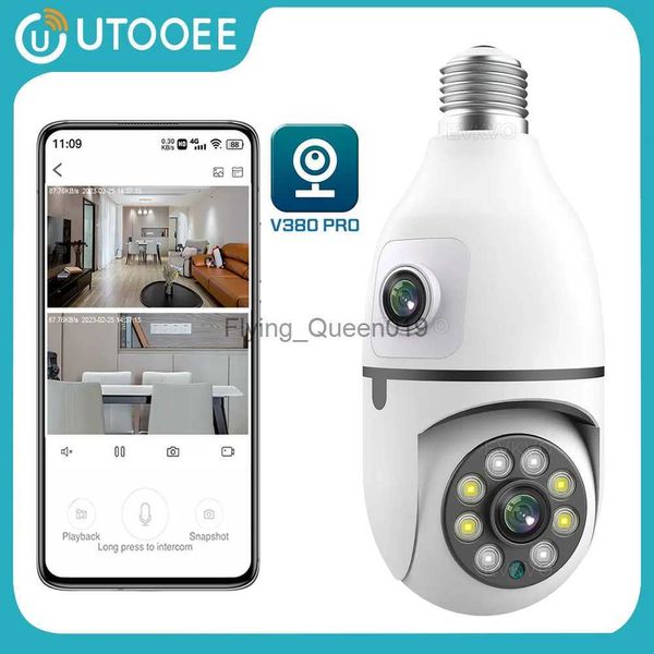 Lente CCTV UTOOEE 6MP Lente Dupla E27 Lâmpada PTZ Câmera WiFi Interior 4MP Tela Dupla Auto Rastreamento Câmera de Vigilância de Segurança V380 PRO YQ230928