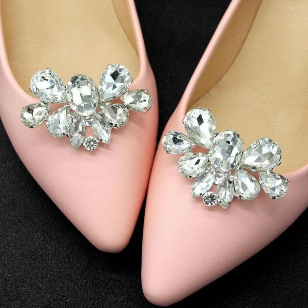 Tornozeleiras 2 pc moda luxo brilhante strass gota cristal salto alto sapato clipe acessórios jóias mulheres noiva fivela