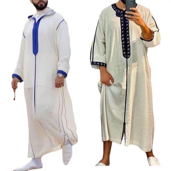 Roupas étnicas 2023 Eid Mubarak Kaftan Dubai Abaya Turquia Conjuntos de Moda Muçulmana Branco Vestido Árabe Homens Robe Casual Camisa de Manga Longa Kameez