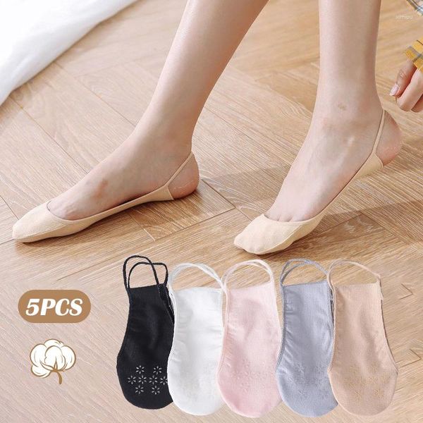 Kadın SOCKS 5 Çift Yaz İnce Sırıştırıcılar Tekne Pamuk Pamuk Nefes Alabilir Silikon Slip Soyan Sokken Sığ Görünmez Düşük Top Kısa