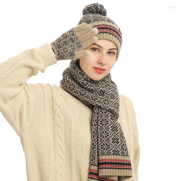 Cappelli Sciarpe Guanti Set W51 Cappello Uomo e Donna Inverno Caldo Vestito di moda Sciarpa di lana lavorata a maglia acrilica in tre pezzi