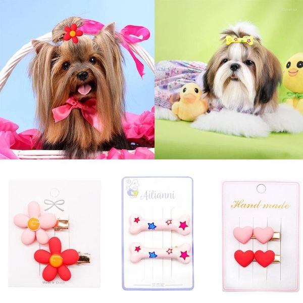 Köpek giyim 2pcs saç klipleri köpekler çiçek kalp kemik şekli saç tokası yay moda kızlar hediyeler küçük evcil hayvan aksesuarları için tımar