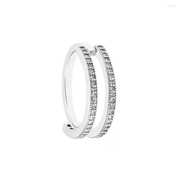 Cluster Ringe 2023 925 Sterling Silber Signatur Logo Pave Doppelband Für Frauen Hochzeit Fingerring Original Schmuck