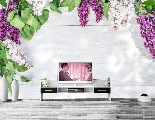 Wallpapers personalizado murais lindas flores lilás restaurante el sala de estar sofá tv parede quarto 3d papel de parede