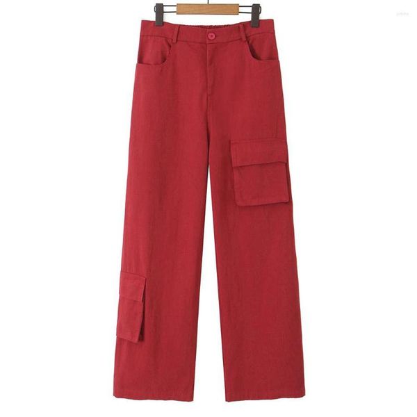 Calças outono boa qualidade das mulheres plus size carga reta roupas casuais areia vermelha lavado algodão calças de comprimento total