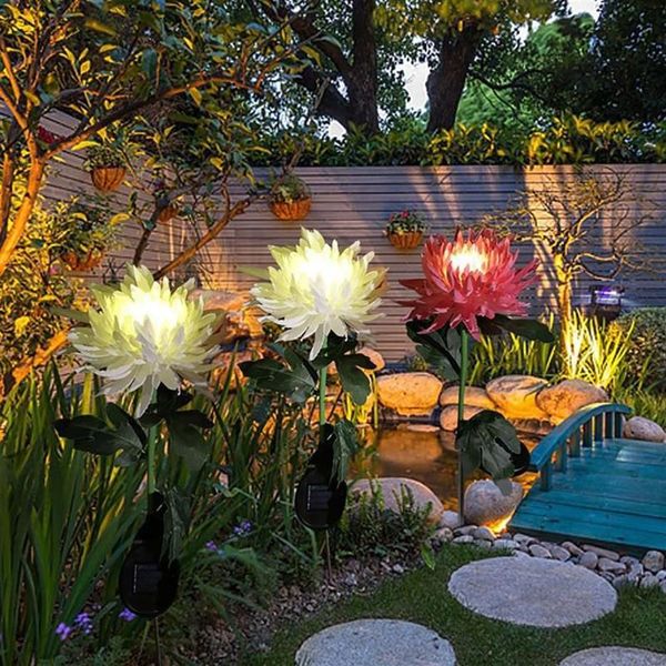 Fiori di crisantemo Luce solare Led Giardino esterno Simulazione Fiore Prato Plug-in Lampade paesaggistiche2313