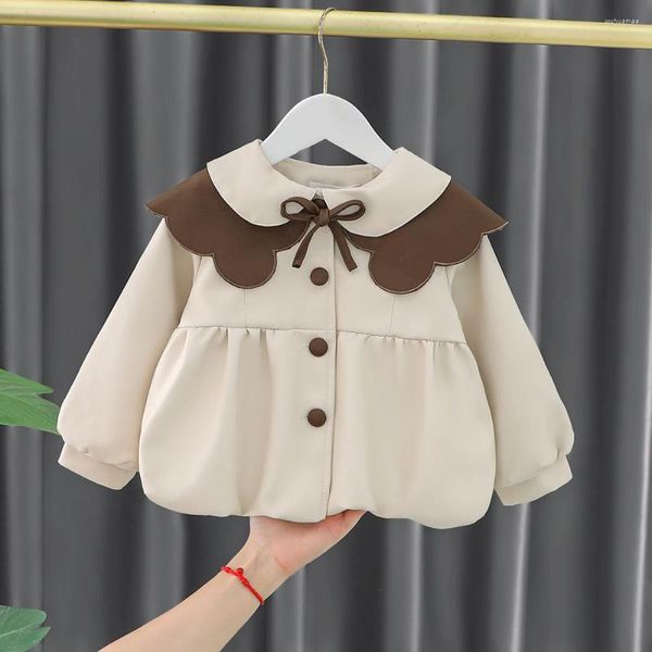 Cappotto Bambini Autunno 2023 Vestiti Ragazze Bambini Principessa Dolce Petalo Collare Moda Trench Neonati Carino Fiocco Cappotti Outwear