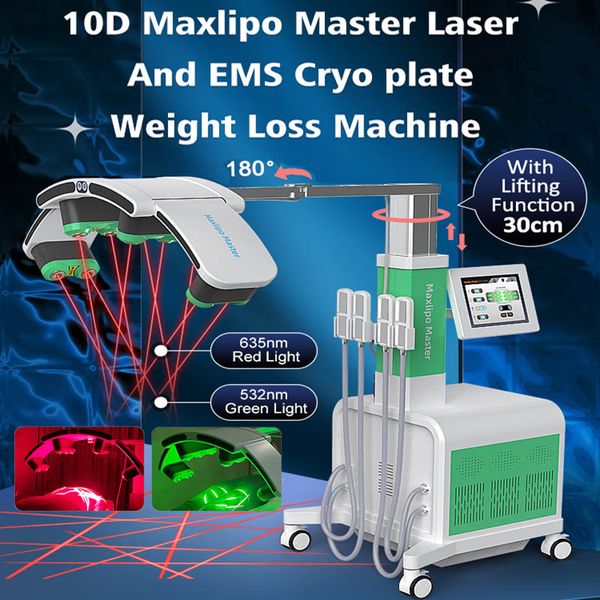 10D MAXLIPO Master Laser Máquina de remoção de celulite 532nm 635nm Laser frio Redução de gordura Perda de peso 4 EMS Placas de criolipólise Lipolaser Slim SPA Salon Equipment