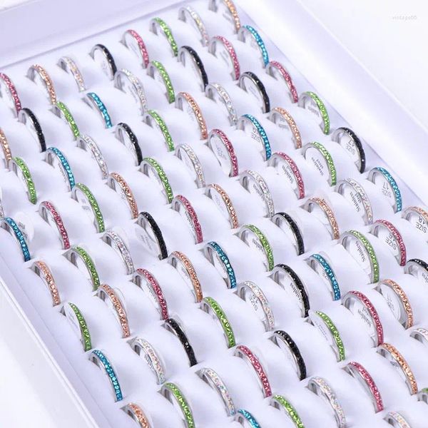 Pacote de anéis de casamento com 20 peças moda feminina 2mm cristal multicolorido joias de aço inoxidável para noivado